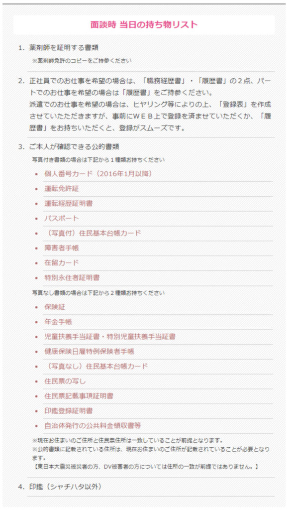 面接当日の持ち物リスト